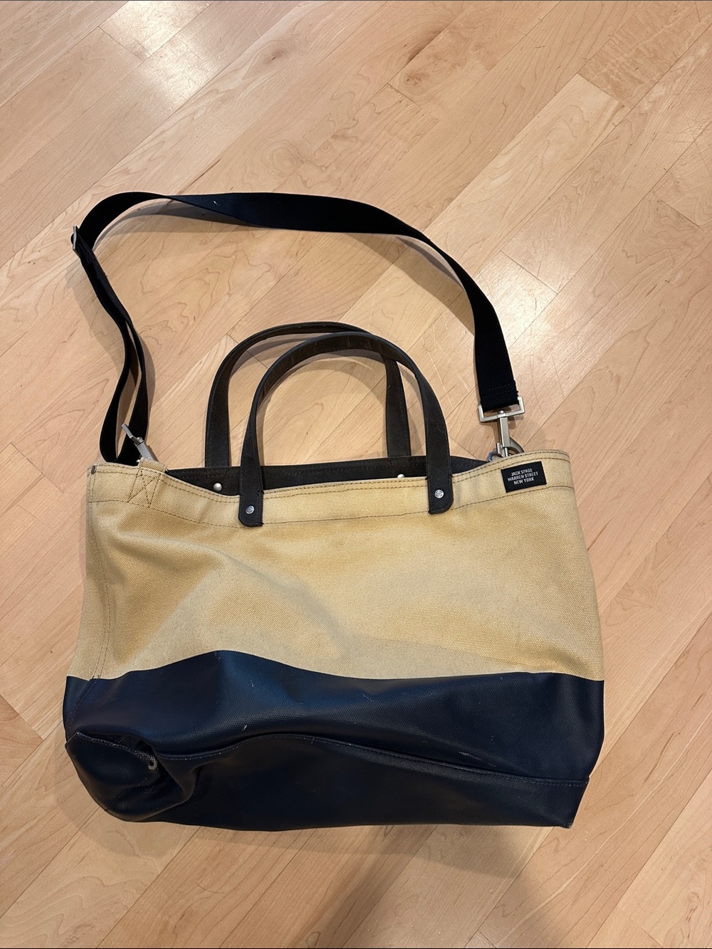 JACK SPADE Warren Street Canvas Utility Tote Bag Yellow /Blue Crossbody